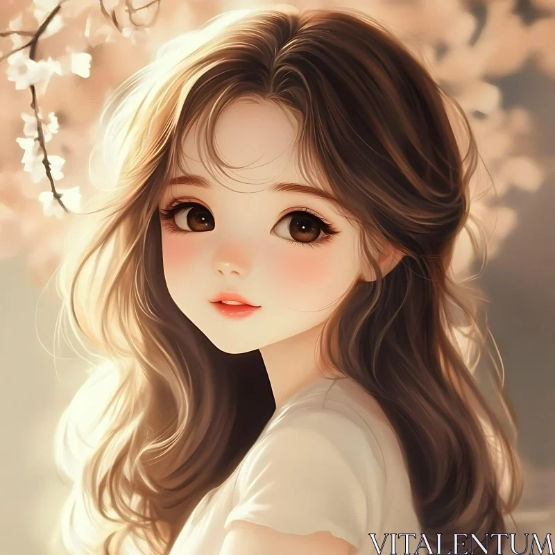 AI ART Anime Portrait of a Girl with Blossoms