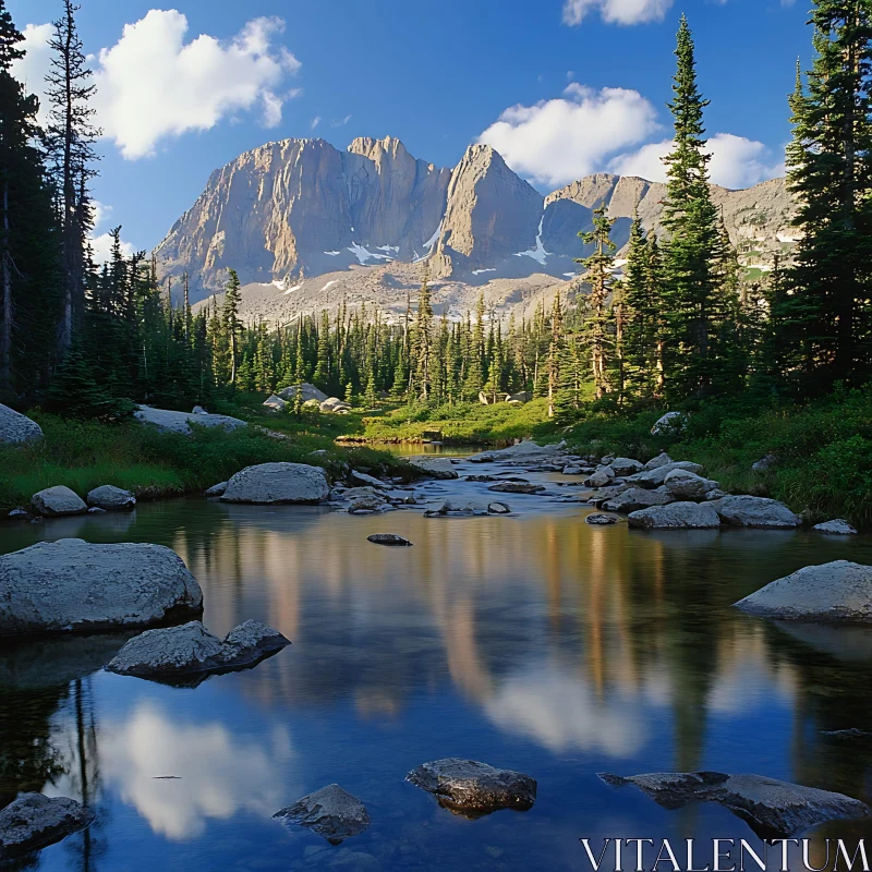 Mountain Wilderness with Reflective River AI Image