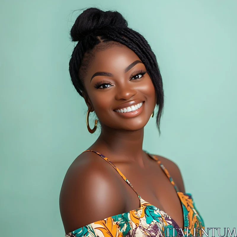 Vibrant Portrait of a Woman in Colorful Dress AI Image