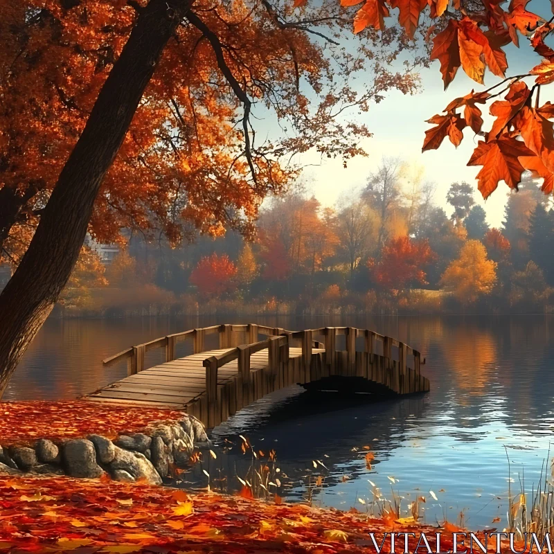 Autumn Serenity: Bridge Over Tranquil Waters AI Image