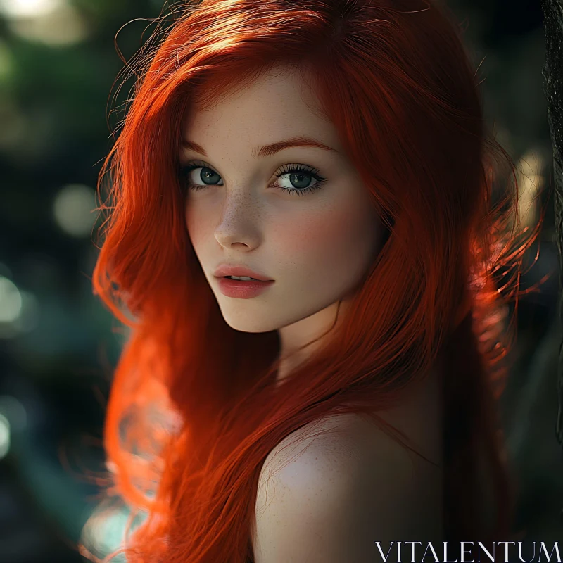 Portrait of a Beautiful Red-Haired Woman with Freckles AI Image