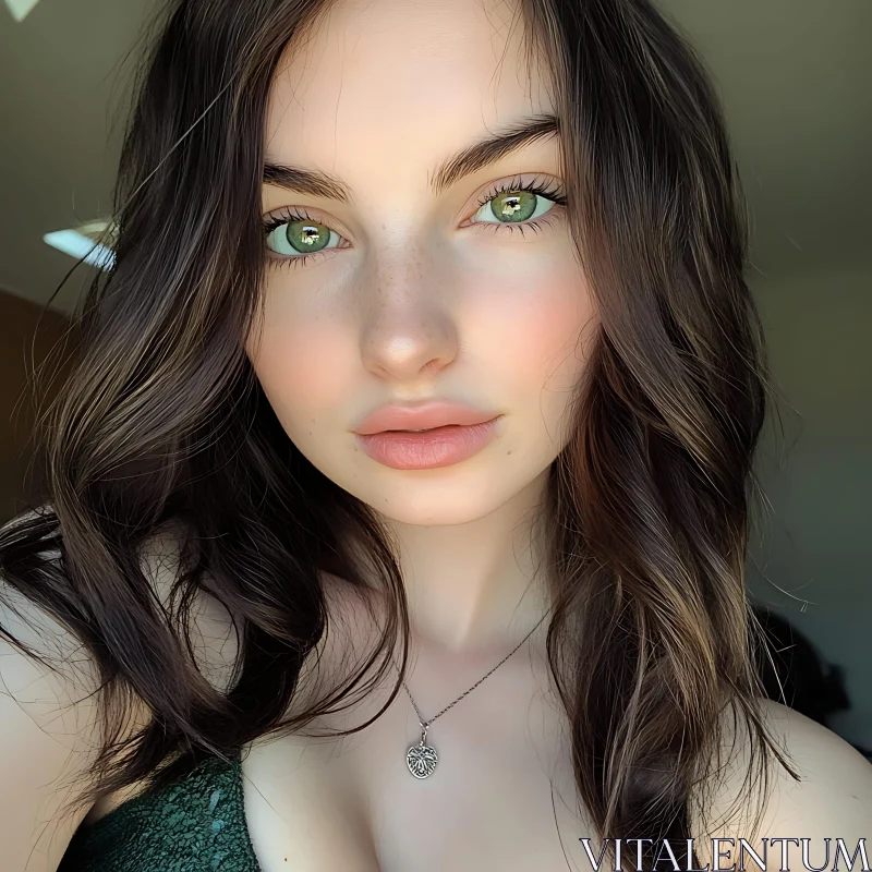 Close-Up Portrait of a Woman with Green Eyes AI Image