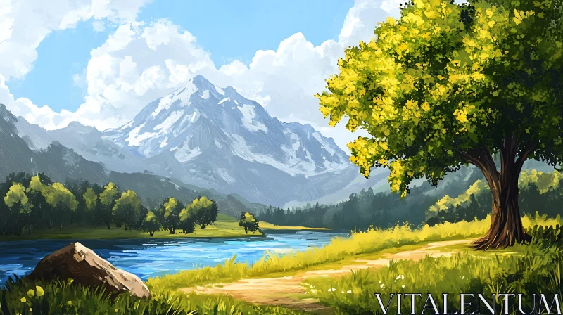 Picturesque Mountain and Lake View AI Image