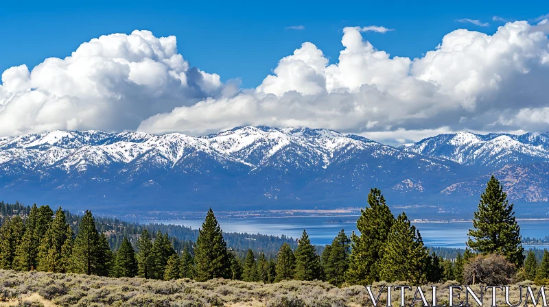 Scenic Snowy Mountains Overlooking Calm Lake AI Image