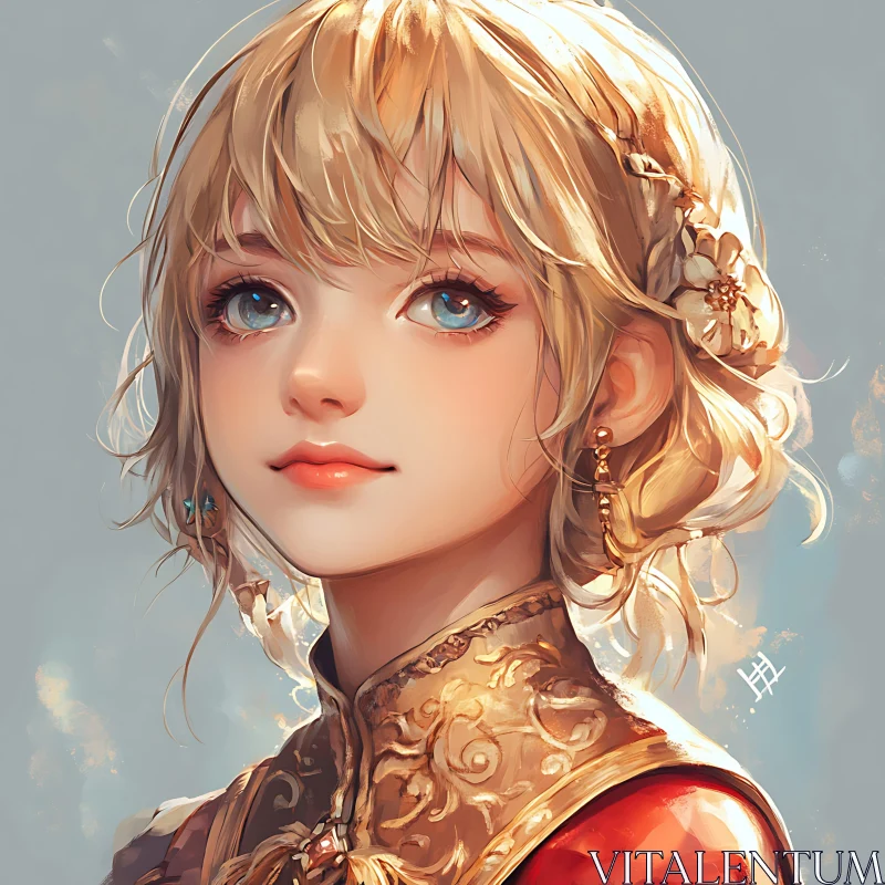 AI ART Anime Artwork of a Blonde Girl in Traditional Attire