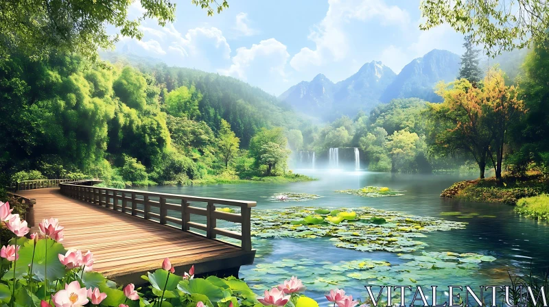 Picturesque Forest Lake Scene AI Image