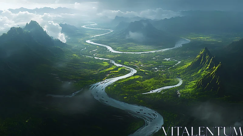 Majestic Mountain River Landscape AI Image