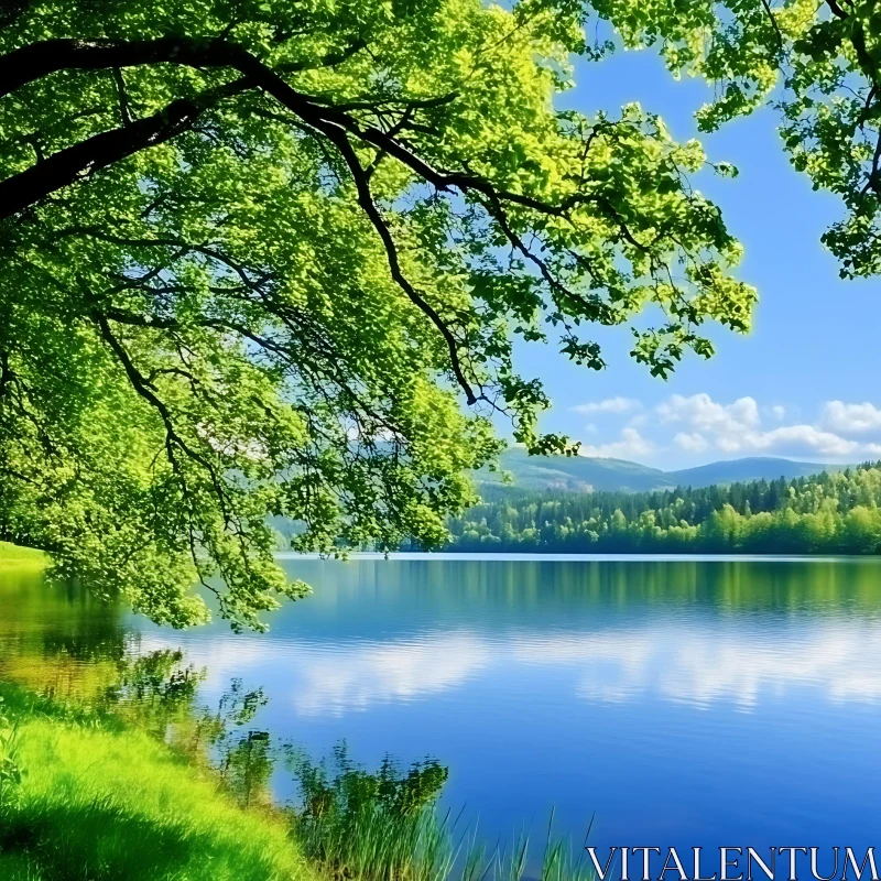 Peaceful Lake with Mountain View AI Image