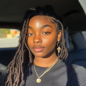 Graceful Woman with Natural Hair and Sunlit Face