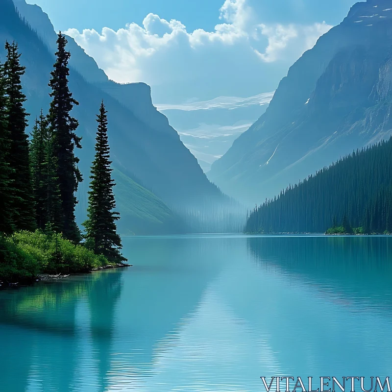 Tranquil Lake and Mountain Scenery AI Image