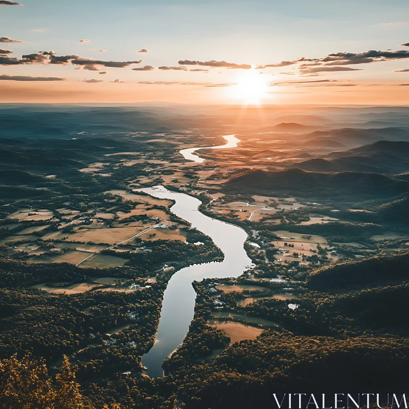 Serene River Valley at Dusk AI Image