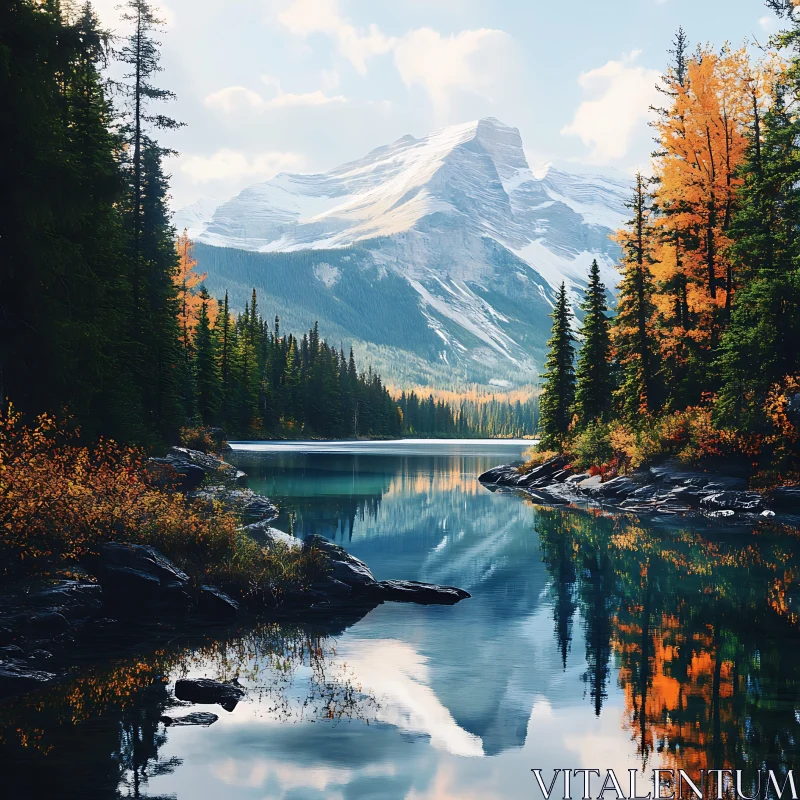 Majestic Mountain Landscape with Lake Reflection AI Image