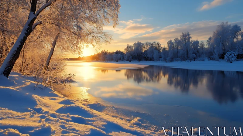 Winter Landscape at Sunset AI Image