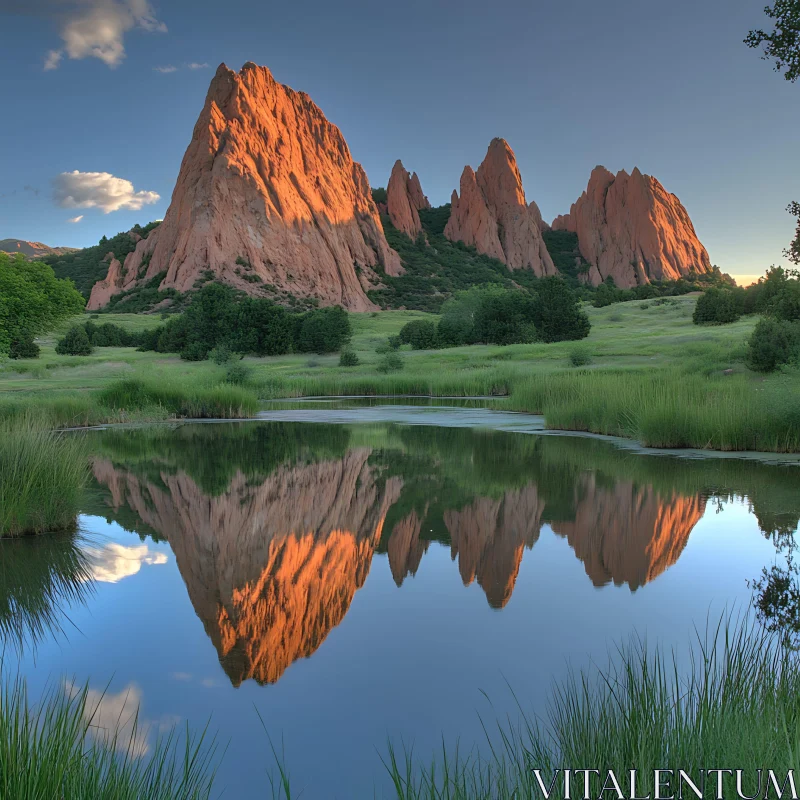 Tranquil Sunset Over Mountain Reflections AI Image