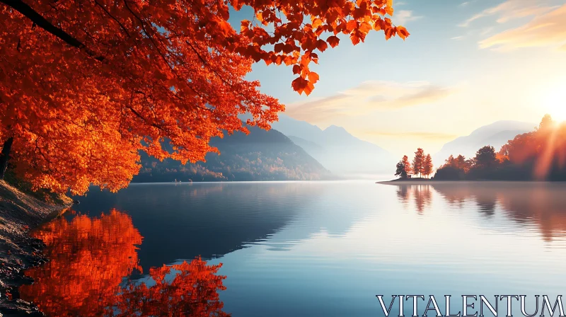 Autumn Lake Reflecting Mountains and Foliage AI Image