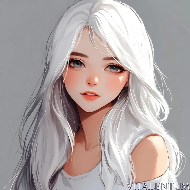 Ethereal Anime Girl with Long White Hair AI Image