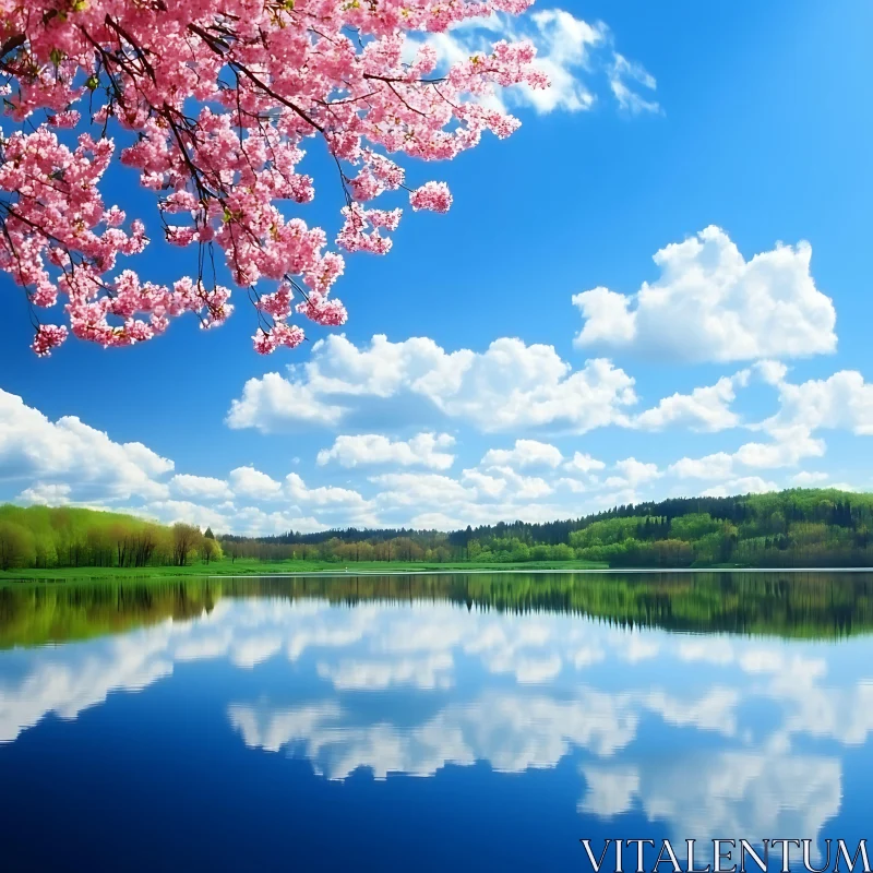 Springtime Serenity by the Lake AI Image