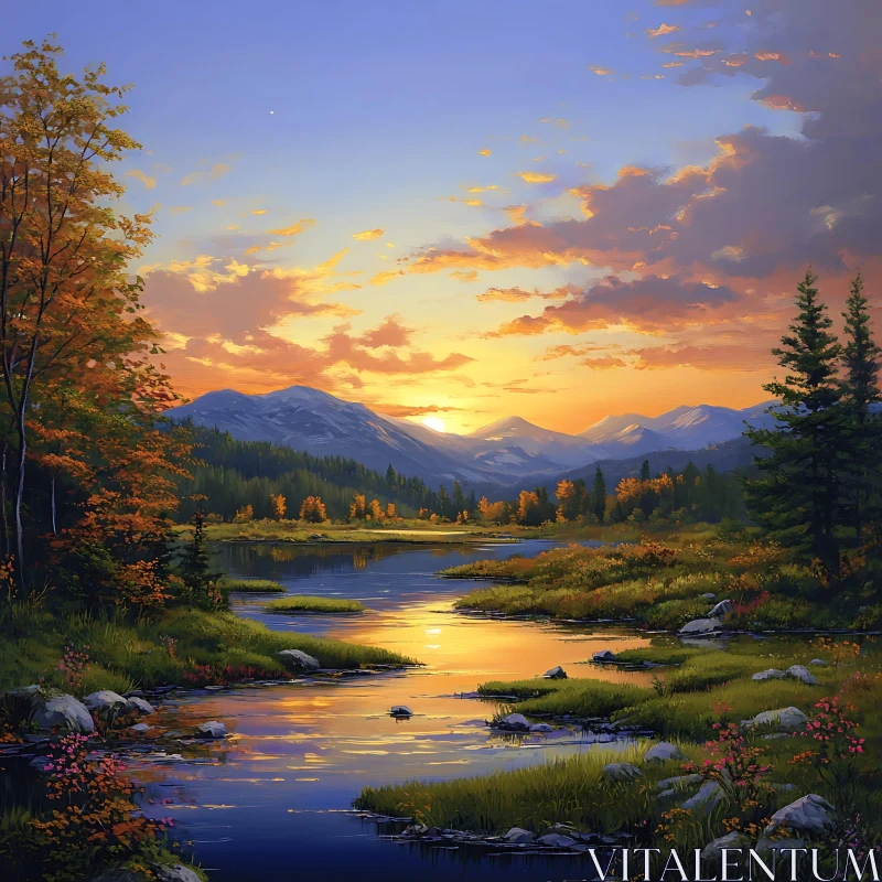 Tranquil Sunset River Landscape AI Image