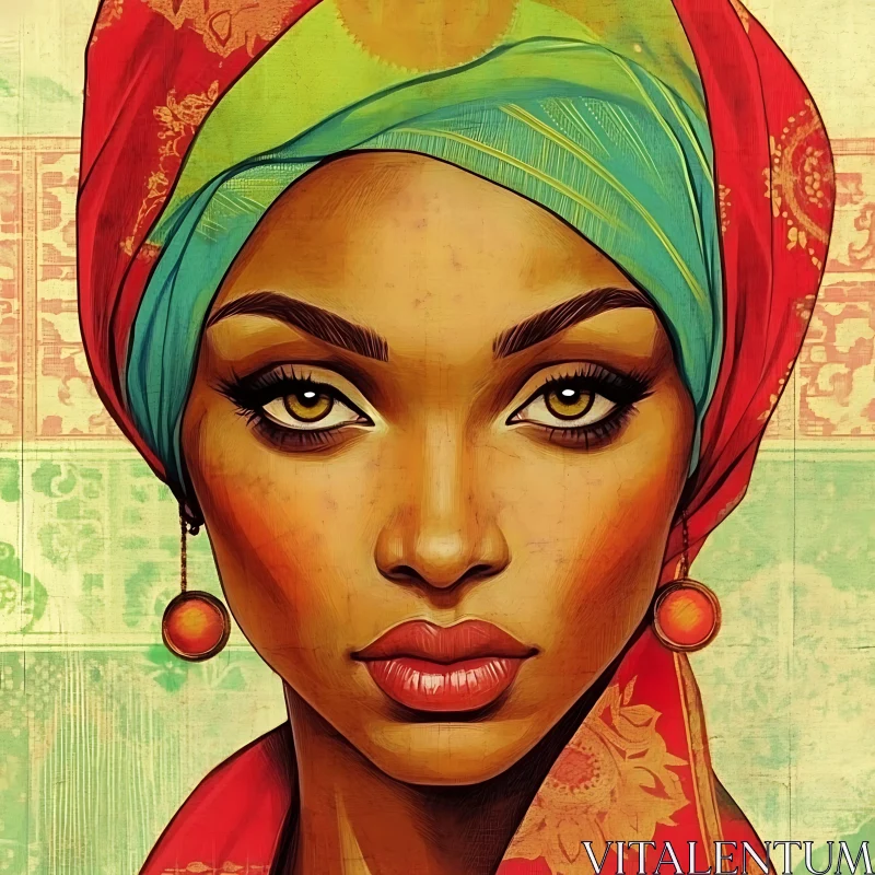 Expressive Woman in Artistic Headwrap AI Image