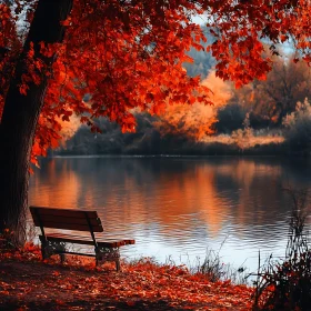 Peaceful Lakeside Scene in Autumn