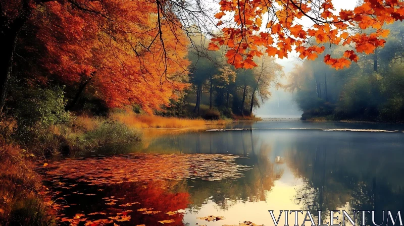 Serene Autumnal Lake with Reflective Waters AI Image