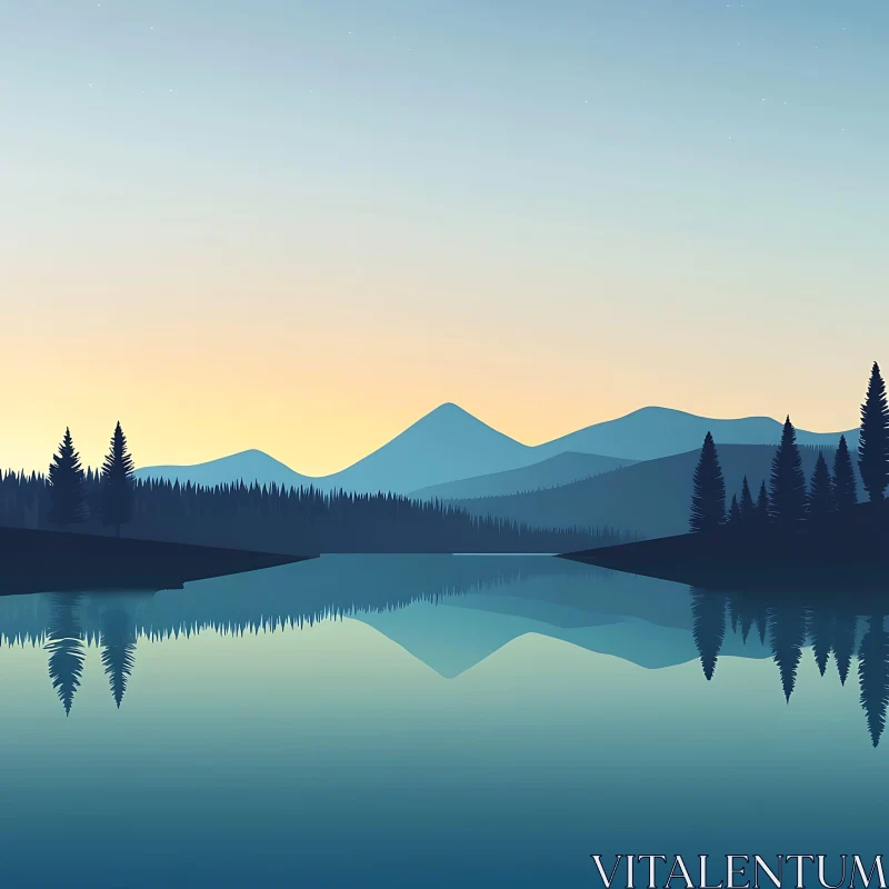 Peaceful Evening Mountainscape Reflection AI Image