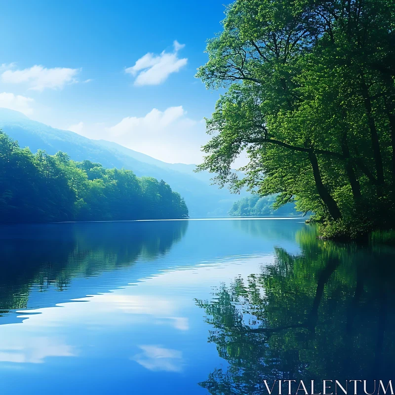 Peaceful Nature Scene with Lake and Mountains AI Image