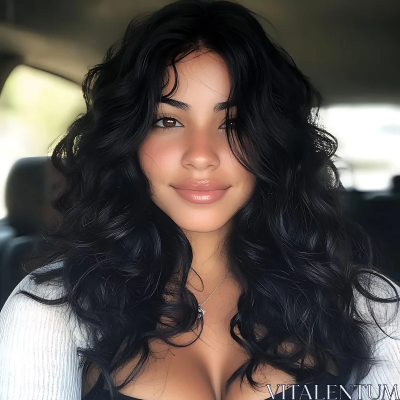 Smiling Woman with Natural Curly Hair AI Image