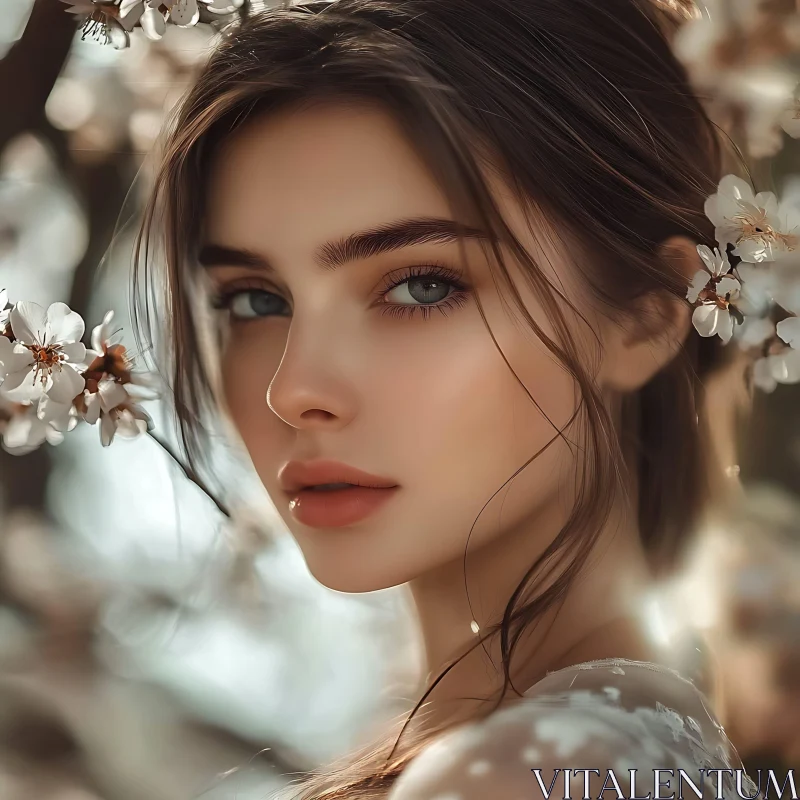 Beautiful Woman Surrounded by Flowers AI Image