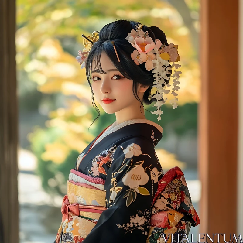 Traditional Japanese Kimono Portrait AI Image