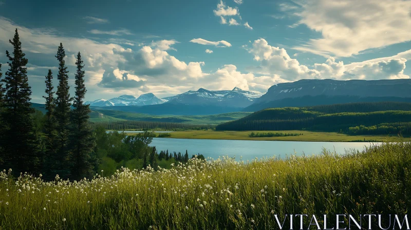 Scenic Lake with Mountain Backdrop AI Image