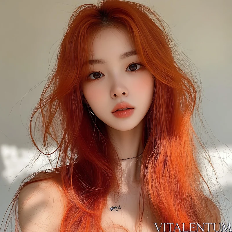 Serene Redhead Woman Portrait AI Image