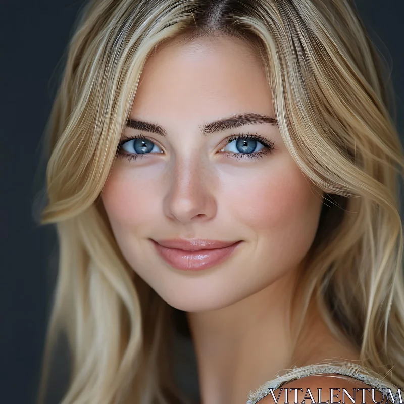 Graceful Blonde Female Portrait with Blue Eyes AI Image