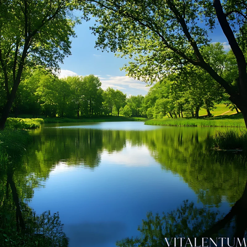 Peaceful Lake with Tree Reflections AI Image