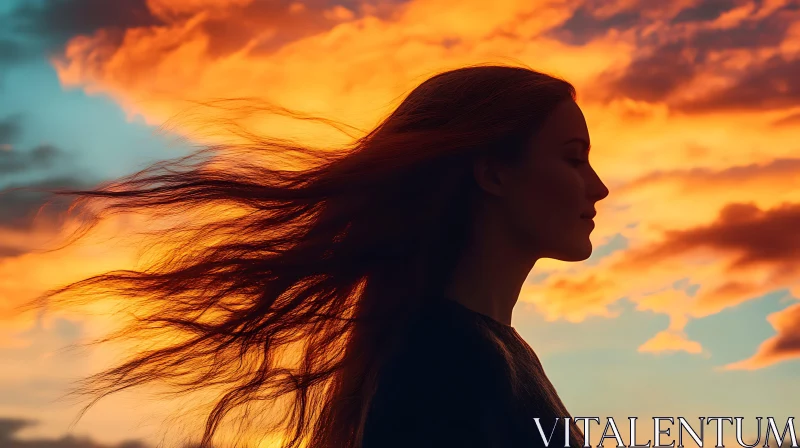 Tranquil Portrait of Woman at Sunset AI Image