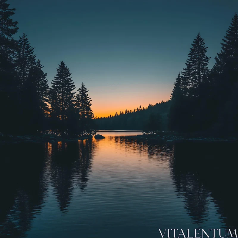 Peaceful Forest Lake at Sunset AI Image