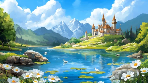 Idyllic Castle and Lake in Nature