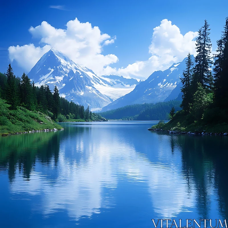 Peaceful Lake Scene with Mountains AI Image