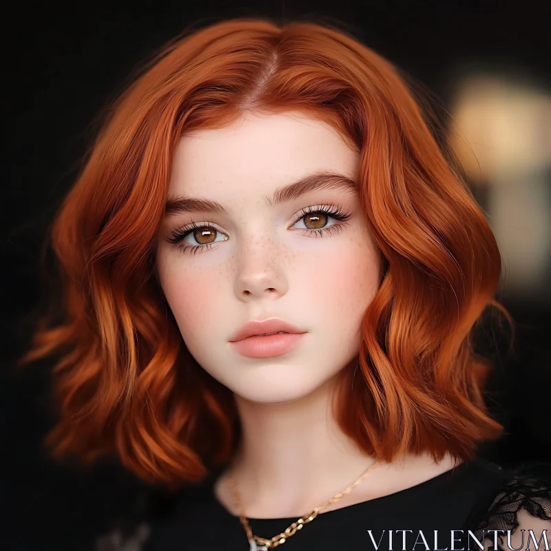 Freckled Redhead in Captivating Portrait AI Image