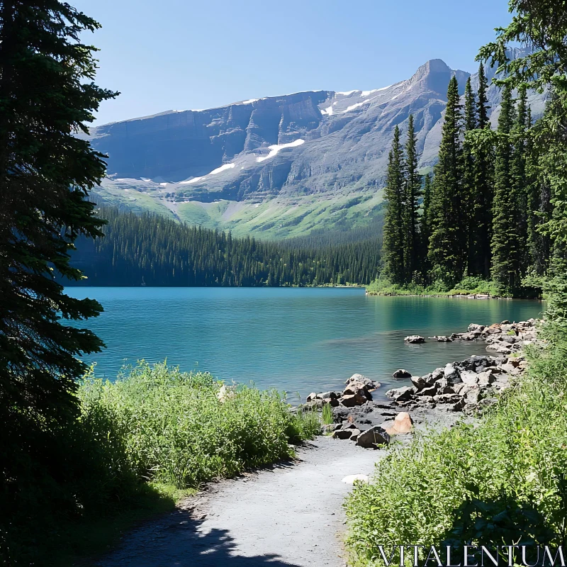 AI ART Peaceful Lake with Forest and Mountain Views