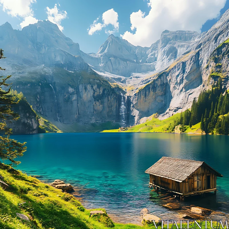 Serene Mountain Lake Landscape AI Image