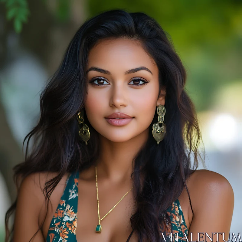 Detailed Portrait of a Woman with Gold Jewelry AI Image