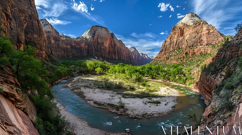 Majestic River and Canyon Landscape AI Image