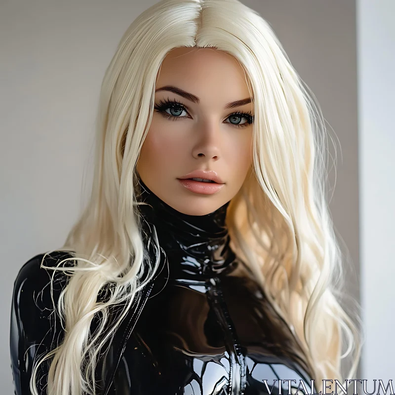 Modern Portrait of Blonde Woman in Glossy Latex AI Image