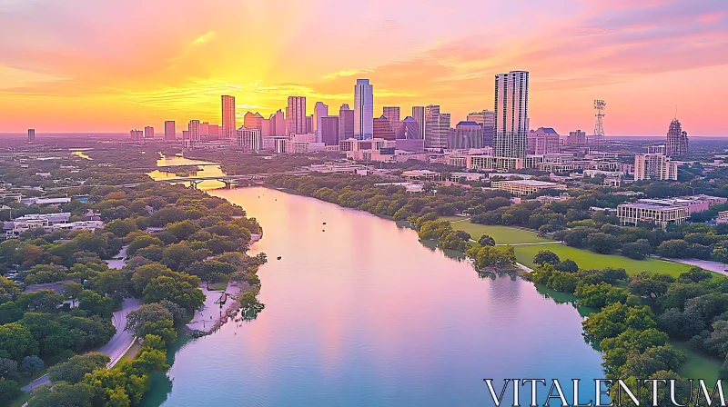 Aerial Cityscape During Sunset AI Image