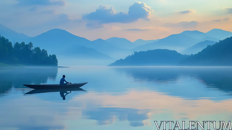 AI ART Peaceful Dawn on Misty Lake