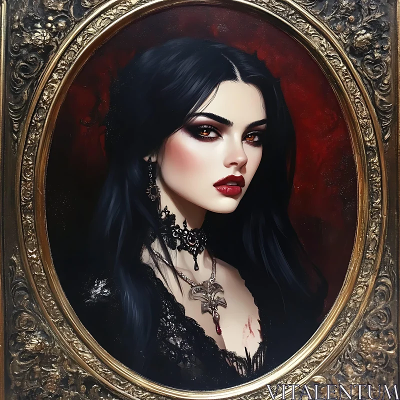 AI ART Dark Gothic Woman in Baroque Frame