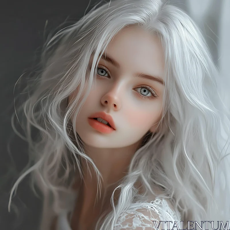 AI ART Surreal Female Portrait with White Hair