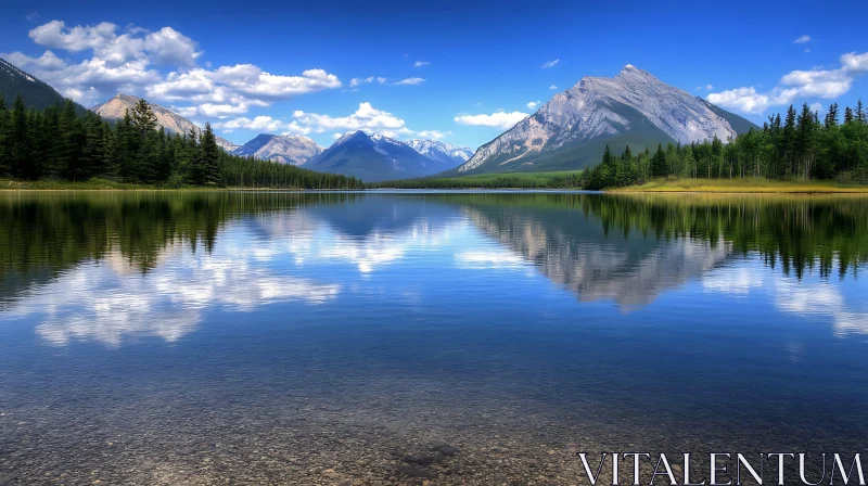 Tranquil Mountain Scene with Reflective Lake AI Image