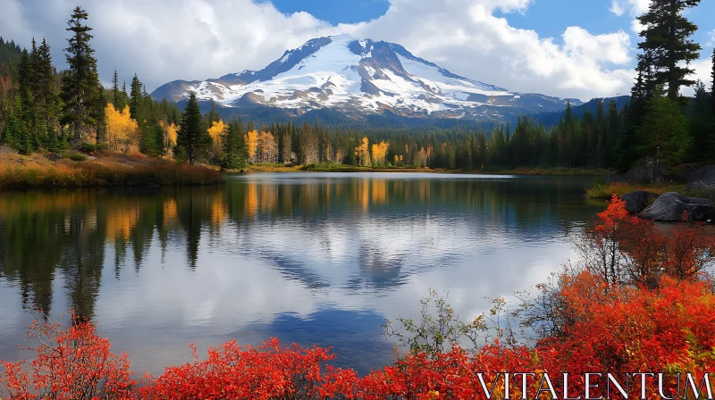 Autumn Lake and Mountain Reflection AI Image